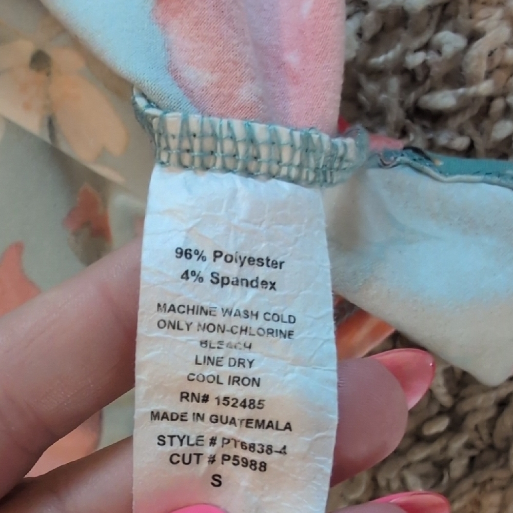 Papermoon Floral Halter Tank Top - Red and Orange on Teal - Picture 5 of 5